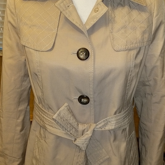 DKNY Khaki Lined Trench Coat (Short) Belted sz S - Picture 2 of 8